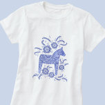 Swedish Dala Horse Indigo Blue T-Shirt<br><div class="desc">A traditional Swedish Dala Horse illustration in periwinkle blue. Perfect for Vikings.</div>