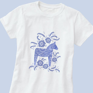 Swedish Dala Horse Indigo Blue T-Shirt