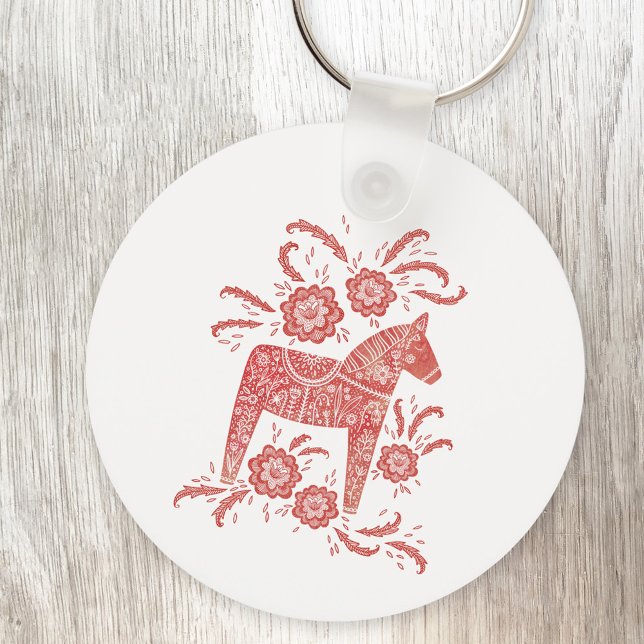 Swedish Dala Horse Keychain (Swedish Dala Horse red and white Scandinavian keyring keychain)