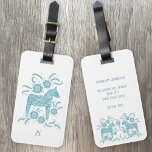 Swedish Dala Horse Monogram Luggage Tag<br><div class="desc">A traditional Swedish Dala Horse design in teal green and white.
Change the contact details on the back,  and change or remove the monogram initials on the front.</div>