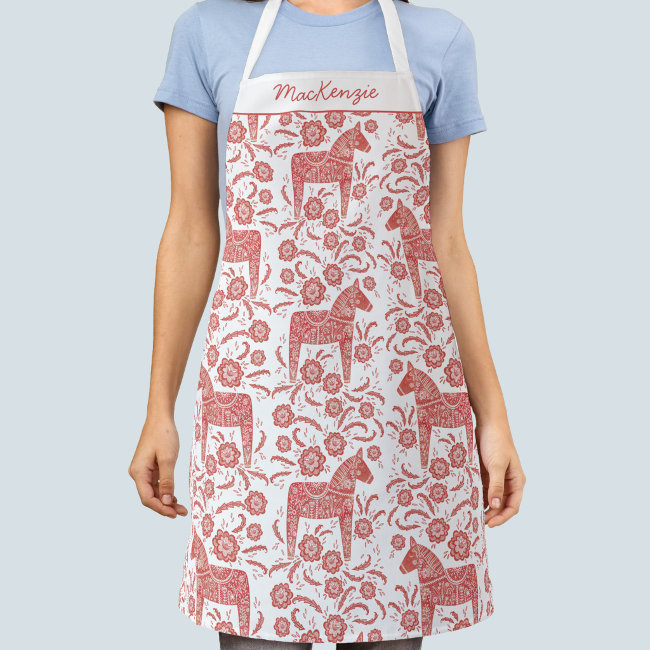 Swedish Dala Horse Pattern Personalized Apron