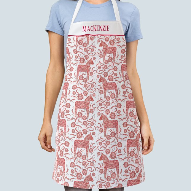 Swedish Dala Horse Pattern Personalized Apron (Creator Uploaded)