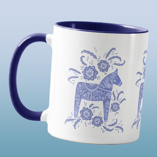 Swedish Dala Horse Periwinkle Blue and White Mug