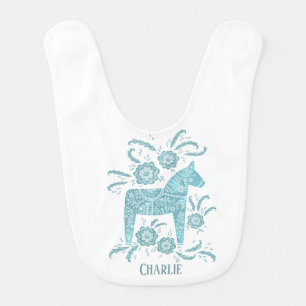 Swedish Dala Horse Personalized Baby Bib