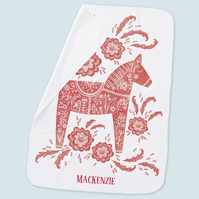Swedish Dala Horse Personalized Baby Blanket (Creator Uploaded)