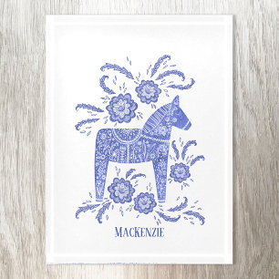 Swedish Dala Horse Personalized Blue Paperweight