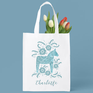 Swedish Dala Horse Personalized Grocery Bag