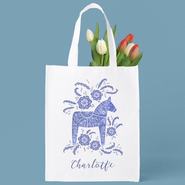 Swedish Dala Horse Personalized Grocery Bag (Creator Uploaded)