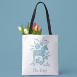 Swedish Dala Horse Personalized Tote Bag<br><div class="desc">A pretty traditional Swedish Dala Horse in teal green and white with script typography.  Change the name to personalize.  Original art by Nic Squirrell.</div>