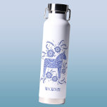 Swedish Dala Horse Personalized Water Bottle<br><div class="desc">A traditional Dala Horse from Sweden in indigo blue and white.  Scandinavian folk art painting in Watercolor. Original art by Nic Squirrell.
 Remove or change the name to customize.</div>