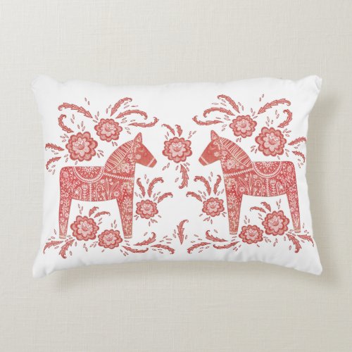Swedish Dala Horse Red and White Accent Pillow