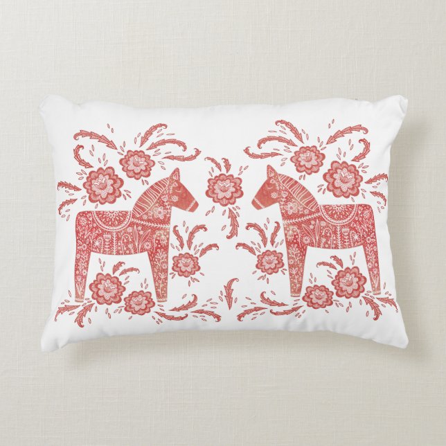 Swedish Dala Horse Red and White Accent Pillow (Front)
