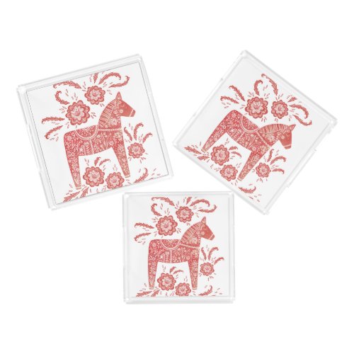 Swedish Dala Horse Red and White Acrylic Tray