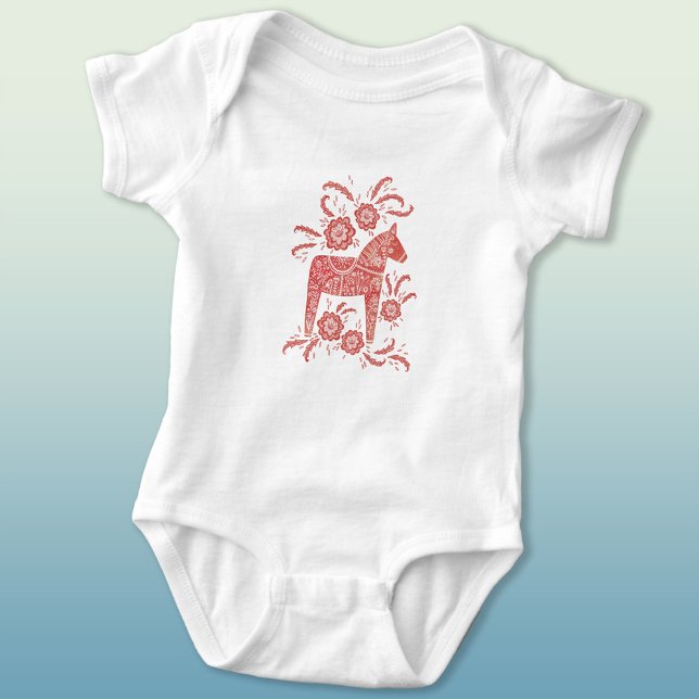 Swedish Dala Horse Red and White Baby Bodysuit (Swedish Dala Horse red and white baby bodysuit)