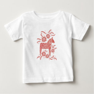 Swedish Dala Horse Red and White Baby T-Shirt