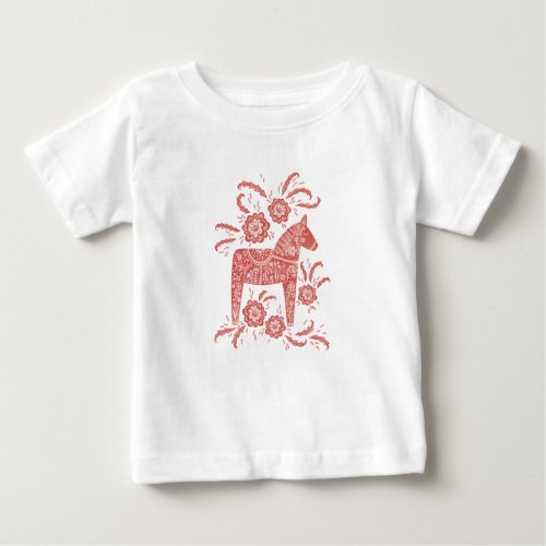 Swedish Dala Horse Red and White Baby T_Shirt