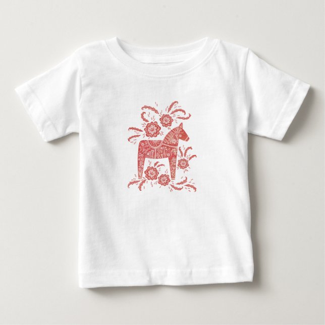 Swedish Dala Horse Red and White Baby T-Shirt (Front)