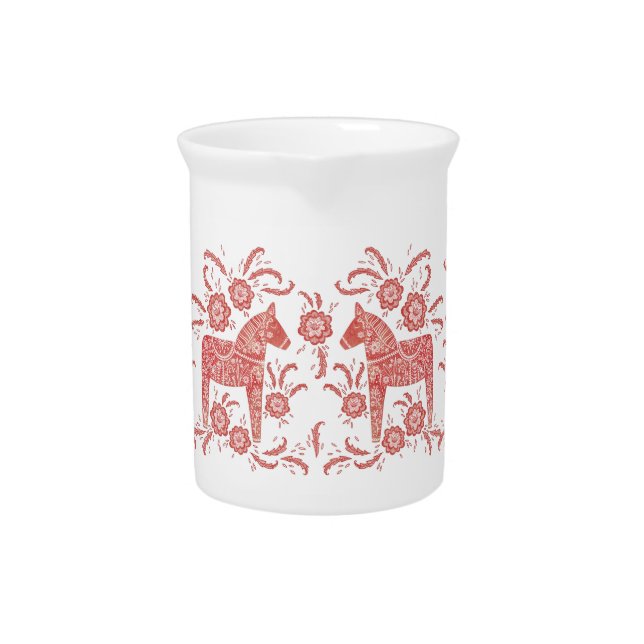 Swedish Dala Horse Red and White Beverage Pitcher (Front)