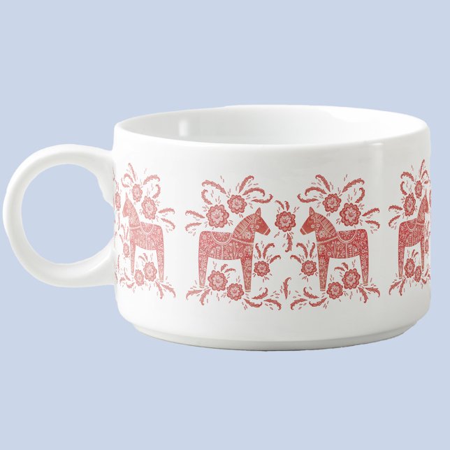 Swedish Dala Horse Red and White Bowl (Swedish Dala Horse folk art red and white bowl)