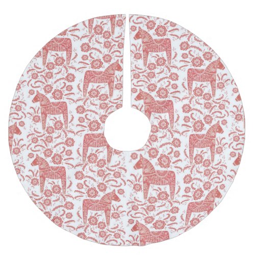 Swedish Dala Horse Red and White Brushed Polyester Tree Skirt