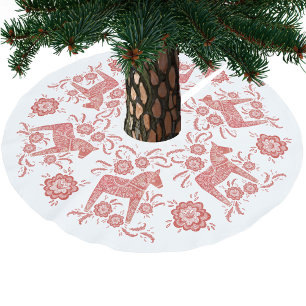 Swedish Dala Horse Red and White Brushed Polyester Tree Skirt