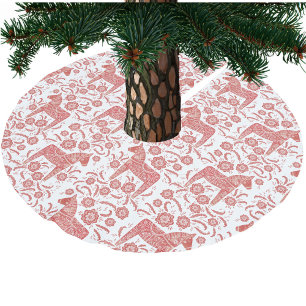 Swedish Dala Horse Red and White Brushed Polyester Tree Skirt