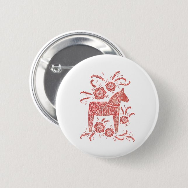 Swedish Dala Horse Red and White Button (Front & Back)