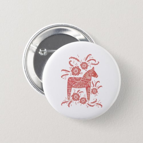 Swedish Dala Horse Red and White Button
