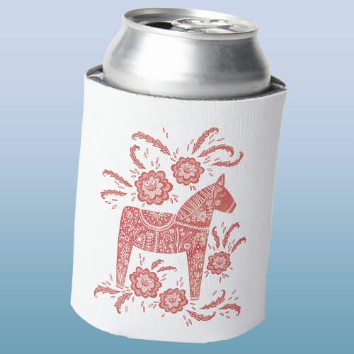 Swedish Dala Horse Red and White Can Cooler