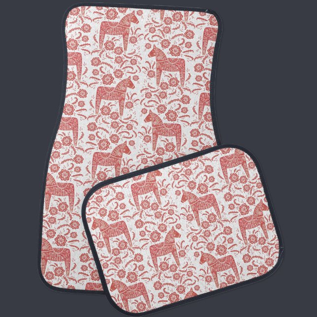 Swedish Dala Horse Red and White Car Floor Mat (Swedish Dala horse red and white car mats)