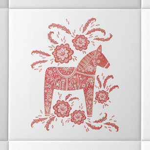 Swedish Dala Horse Red and White Ceramic Tile
