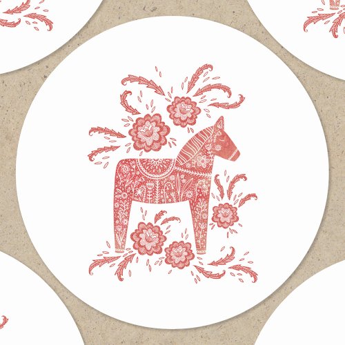 Swedish Dala Horse Red and White Classic Round Sticker