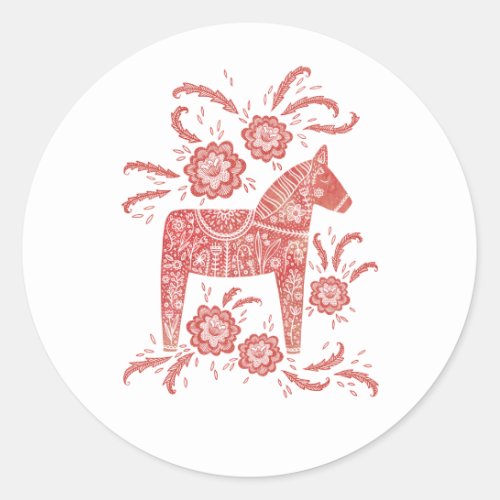 Swedish Dala Horse Red and White Classic Round Sticker