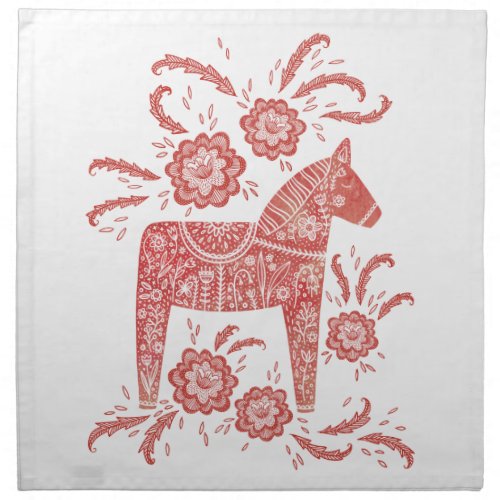 Swedish Dala Horse Red and White Cloth Napkin