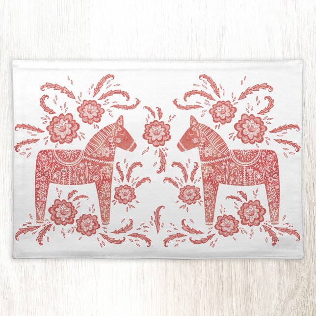 Swedish Dala Horse Red and White Cloth Placemat (Swedish Dala horse Scandinavian red and white cloth placemat)