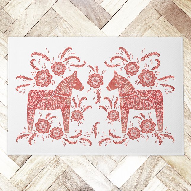 Swedish Dala Horse Red and White Doormat (Swedish Dala Horse red and white door mat)