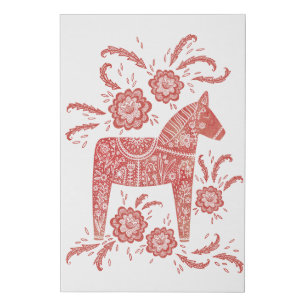 Swedish Dala Horse Red and White Faux Canvas Print