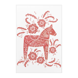Swedish Dala Horse Red and White Folk Art