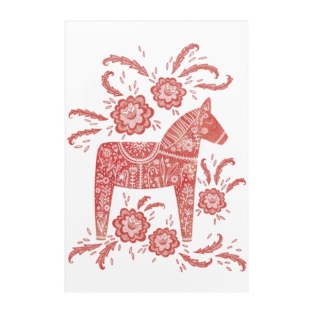 Swedish Dala Horse Red and White Folk Art (Front)