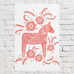Swedish Dala Horse Red and White Folk Art