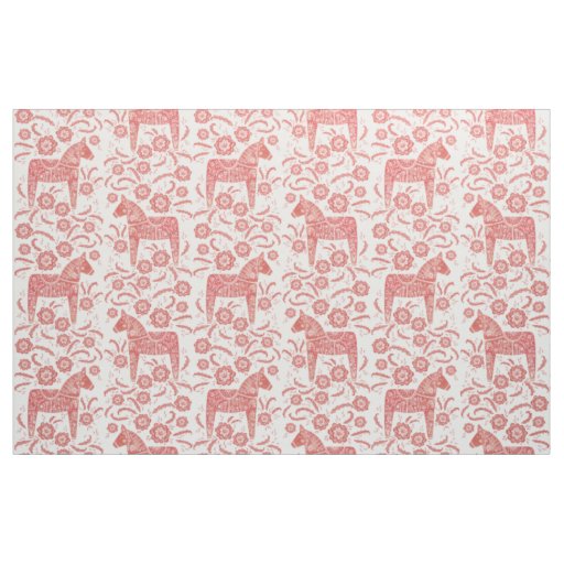 Swedish Dala Horse Red and White Folk Art Fabric