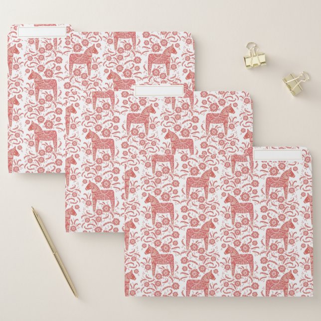 Swedish Dala Horse Red and White Folk Art File Folder (Set)