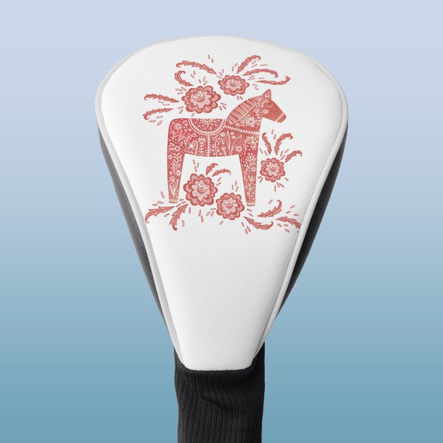 Swedish Dala Horse Red and White Folk Art Golf Head Cover (Swedish Dala Horse red and white golf head cover)