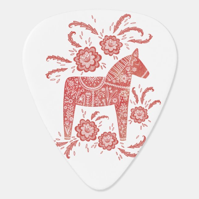 Swedish Dala Horse Red and White Folk Art Guitar Pick (Back)