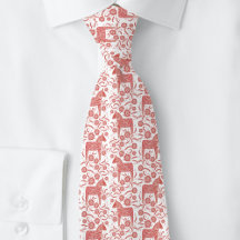 Swedish Dala Horse Red and White Folk Art Neck Tie