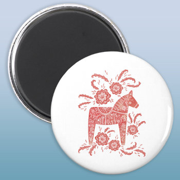 Swedish Dala Horse Red And White Magnet by Squirrell at Zazzle