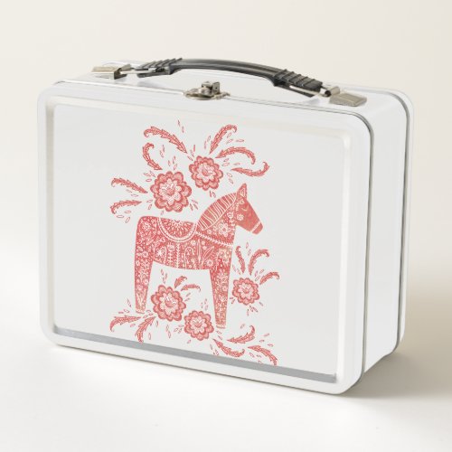Swedish Dala Horse Red and White Metal Lunch Box