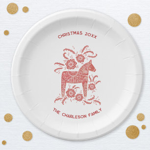 Swedish Dala Horse Red and White Personalized Paper Plates