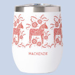 Swedish Dala Horse Red and White Personalized Thermal Wine Tumbler<br><div class="desc">A traditional Dala Horse from Sweden in red and white.  Scandinavian folk art painting in Watercolor. Original art by Nic Squirrell.
 Remove or change the name to customize.</div>