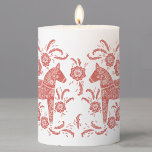 Swedish Dala Horse Red and White Pillar Candle<br><div class="desc">A traditional Swedish Dala Horse design in red and white. Perfect for the winter holidays.  Original art by Nic Squirrell.</div>
